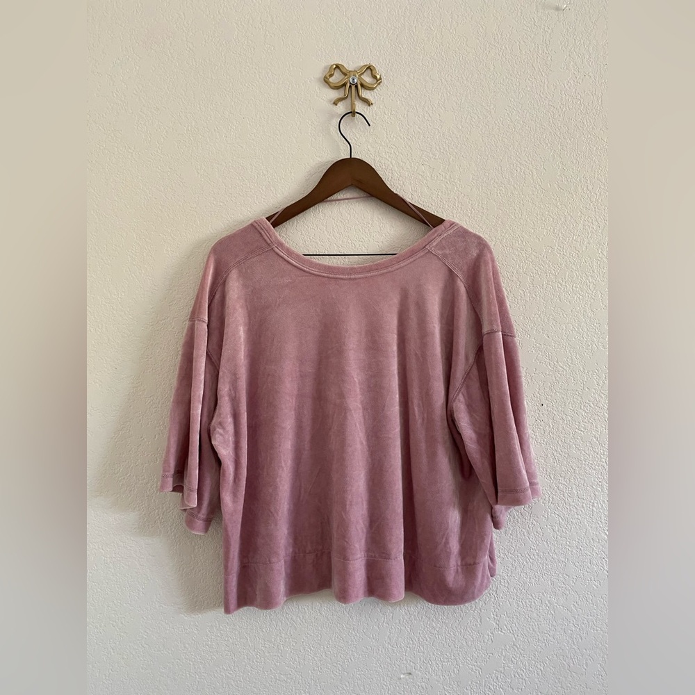 Free People Valerie T-Shirt Mauve Pink Size XS Velvet Oversized Pullover